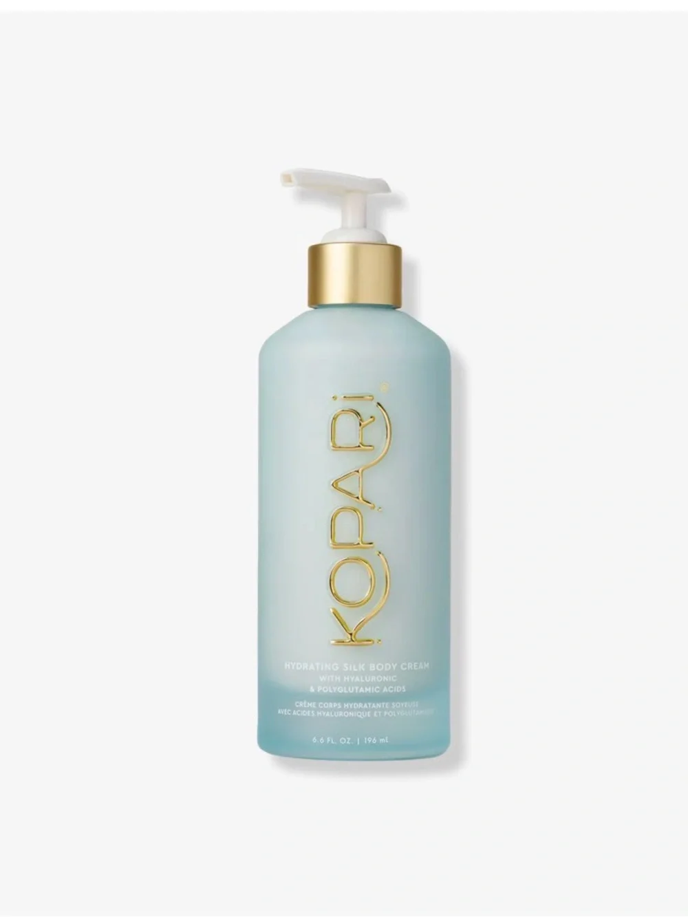 Kopari Hydrating Silk Body Cream — Aqua Bottle with Gold Accents